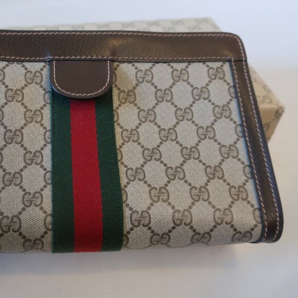 Authentic Gucci Parfums Guccissima Taupe Brown Green Red Web Zip Clutch Handbag - Picture 10 of 16